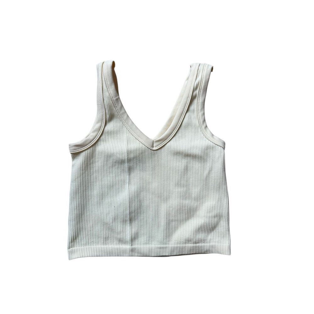 Faded Rose Yellow Vneck Ribbed Crop Tank Top Medium